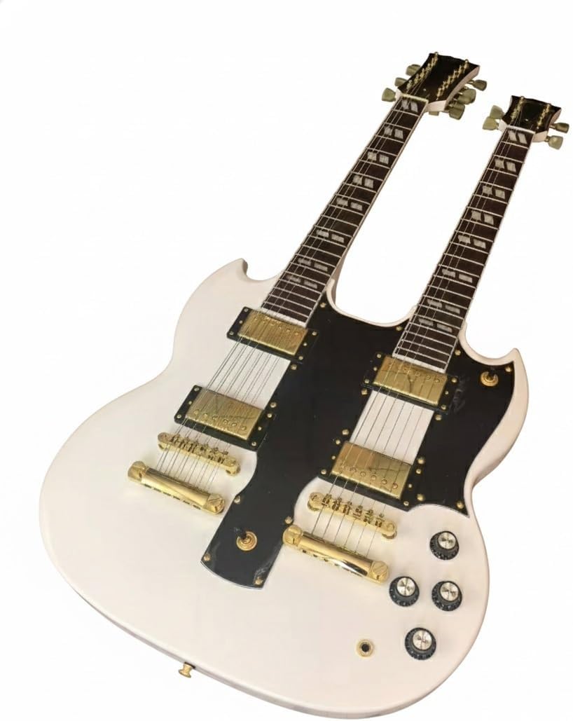 Double Neck Electric Guitar 12 String & 6 - Solid Mahogany Body & Rosewood Fretboard Dual Humbucker Pickups(White)