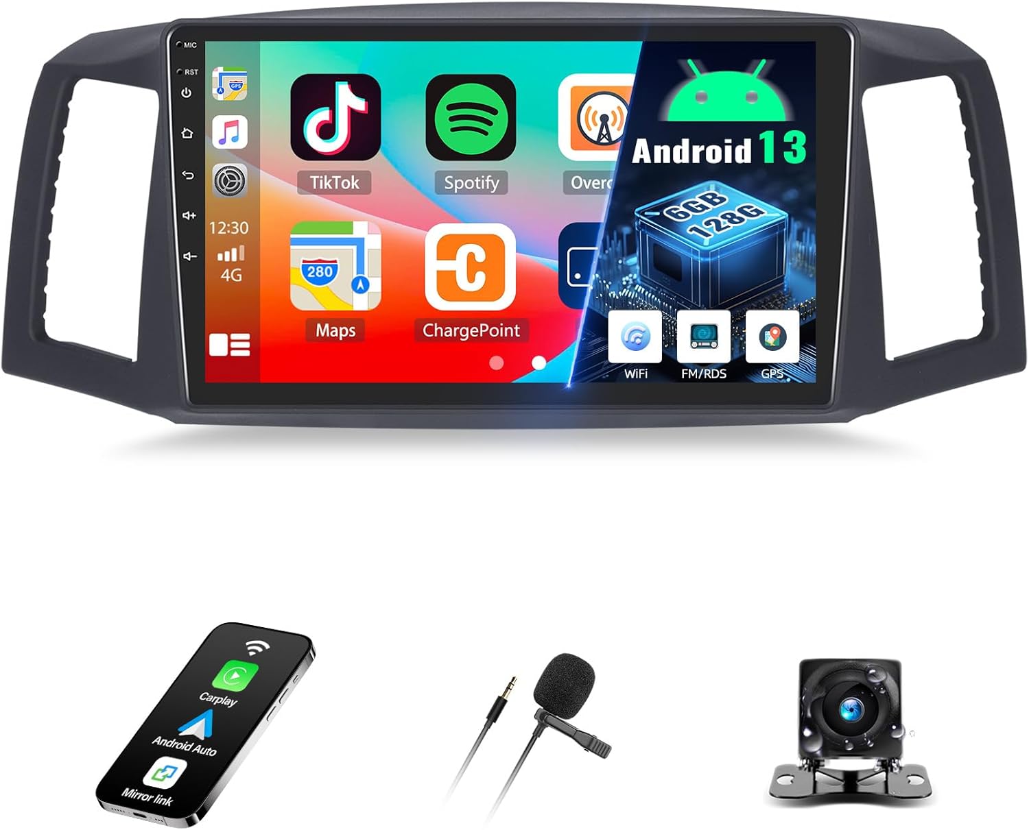 [6G+128G] Android 13 Car Stereo for Jeep Grand Cherokee 2004-2007 with Wireless CarPlay Android Auto,10.1