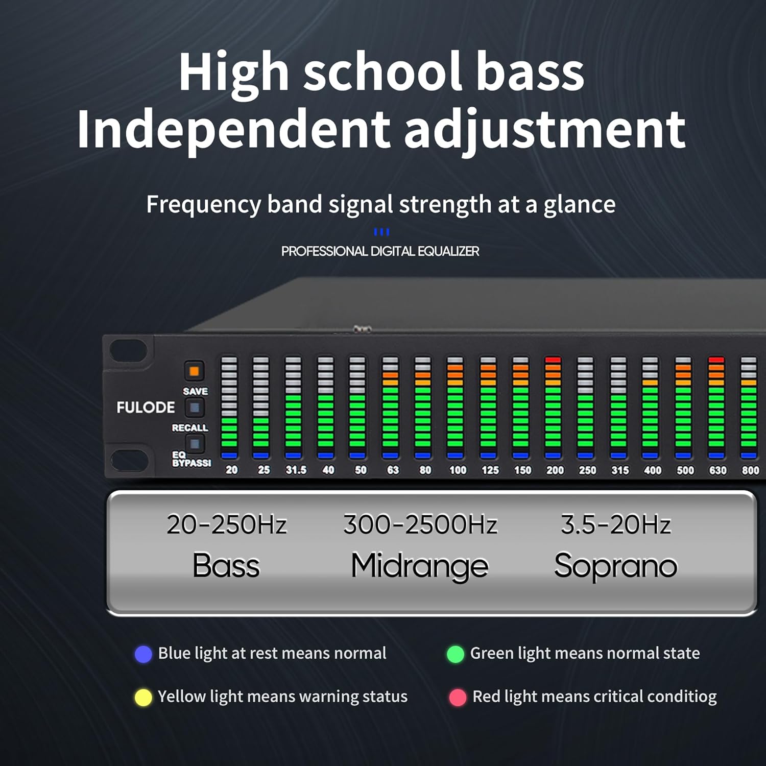 FX-888 Dual channel synchronized control 31-Band Digital equalizer Stereo Graphic EQ Noise Reduction Each segment with LED Spectrum Display Operation Content display large screen.