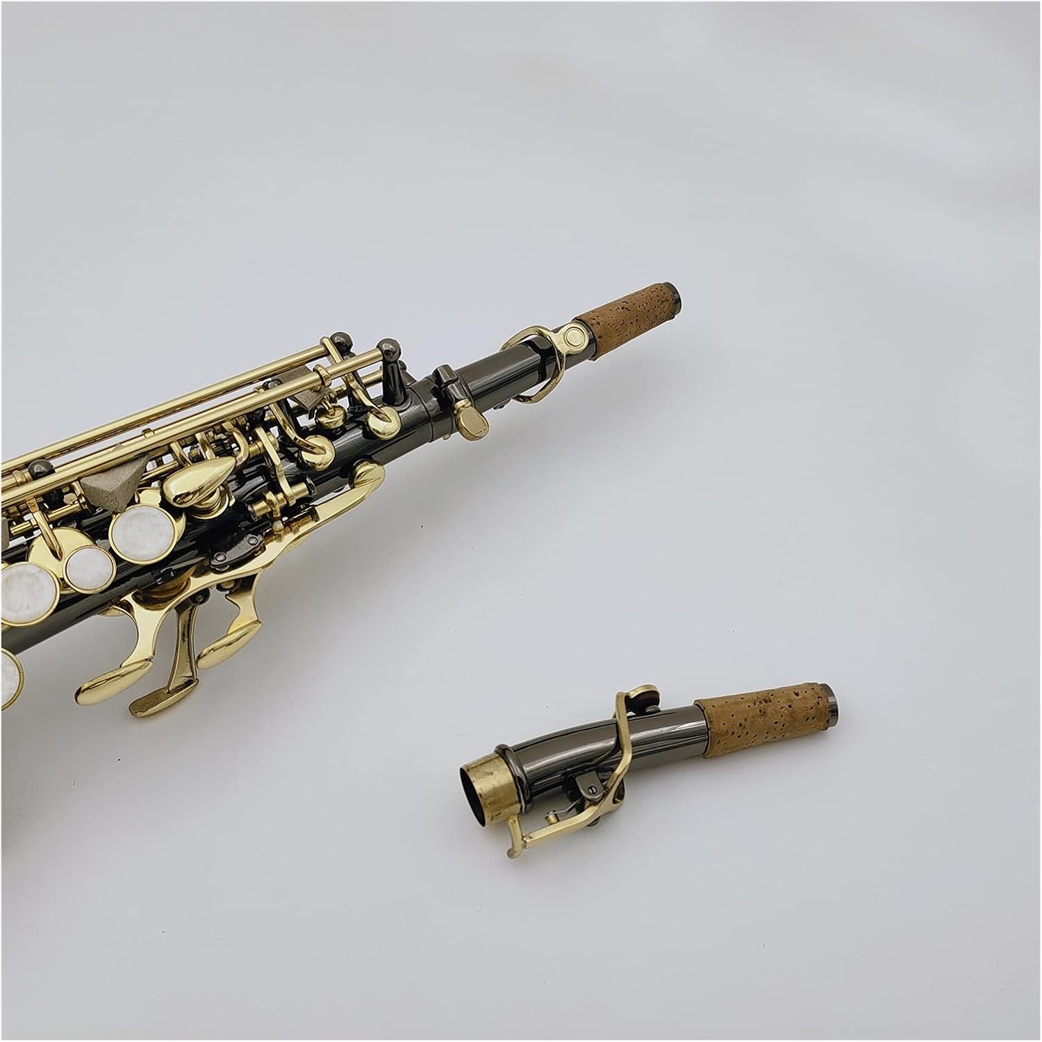 Saxophone Set Soprano Saxophone B Flat Black Nickel Plated Wind Instrument with Mouthpiece Gold Key Case Student Saxophone