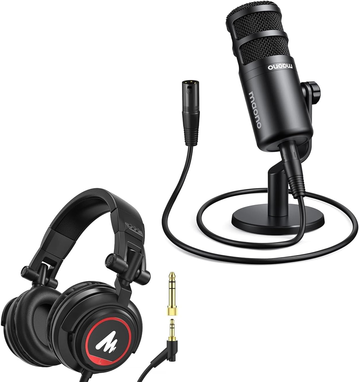 MAONO XLR Dynamic Microphone, Studio Podcast Cardioid Mic for Live Streaming, Vocal, Recording, Voice Over, Voice Isolation Technology, Metal Mic Bundle with Wired Headphones