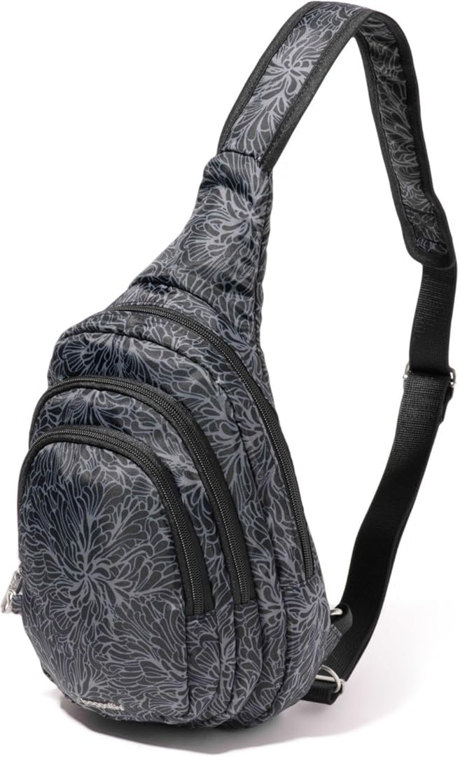 Baggallini Securtex® Anti-Theft Triple Zip Sling - Travel Backpack Sling Bag Crossbody - RFID Wallet Locking Zipper