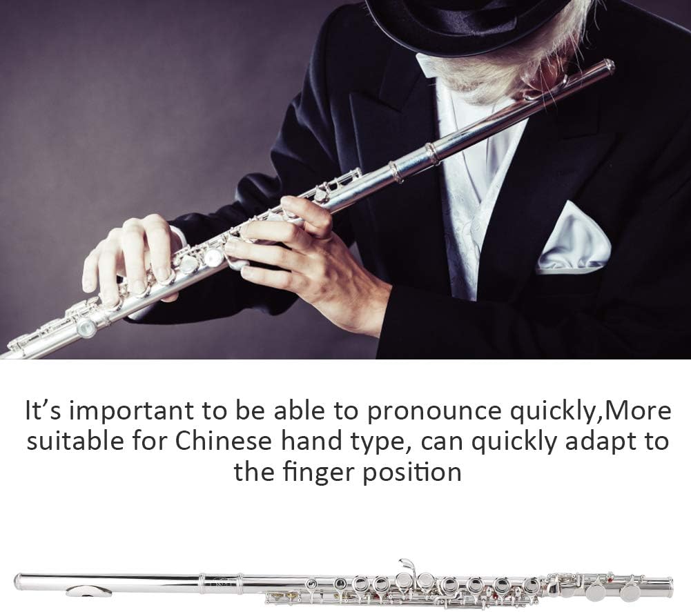 Silver Flute Sterling Flute with Case Professional Test Playing Musical Instruments Comfortable Keys for Music Education