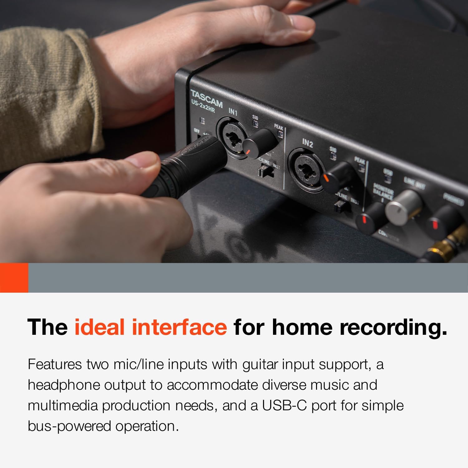 Tascam US-2x2HR 2 Mic 2IN/2OUT High Resolution Versatile USB Audio Interface for Recording, Streaming, Podcasting, Songwriting