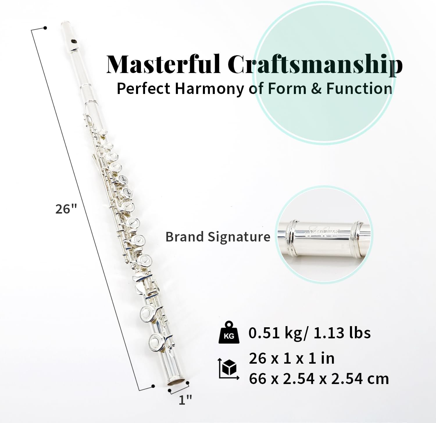 StarQuest SQ-FL250 Closed Hole C Flute Instrument For Beginners, Silver-Plated, Portable Hard Case & Cleaning Rod & Cloth, Gloves, Precision-Tuned Embouchure