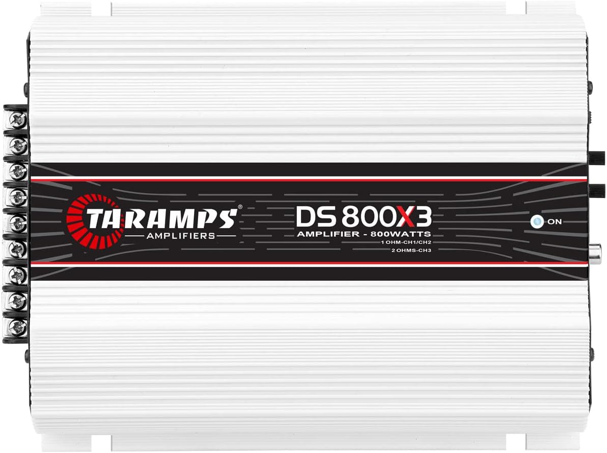 TARAMPS DS800X3.1 DS 800x3 800 Watts RMS 3 Channels 1 Ohm Amplifier Multichannel Class D Full Range, Crossover High/Low Pass Bridgedable, Aluminium, RCA, Car Show Power System