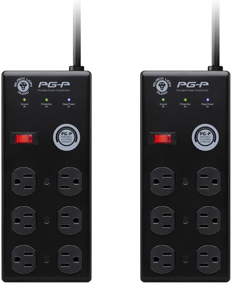 Black Lion Audio PG-P Portable Power Conditioner, 6 Outlets, 9' Cable (Pair) Bundle