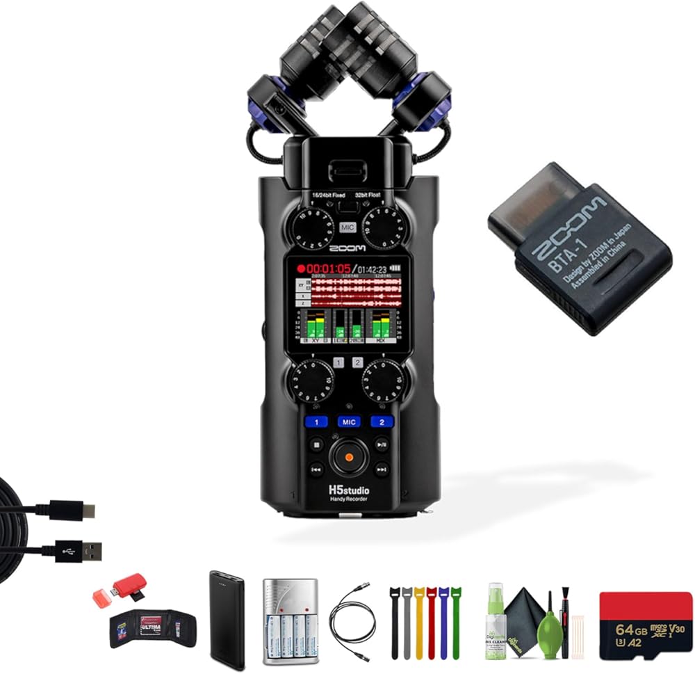 Zoom H5studio 4-Track Handy Recorder with 32-Bit Float Recording Bundle with BTA-1 Bluetooth Adapter + Cleaning kit + More Accessories