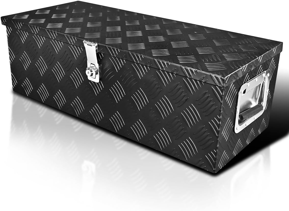 SPEC-D TUNING 30x13x10 Truck Pickup Bed Utility Chest Aluminum Black Tool Box Trailer Storage W/Lock Key