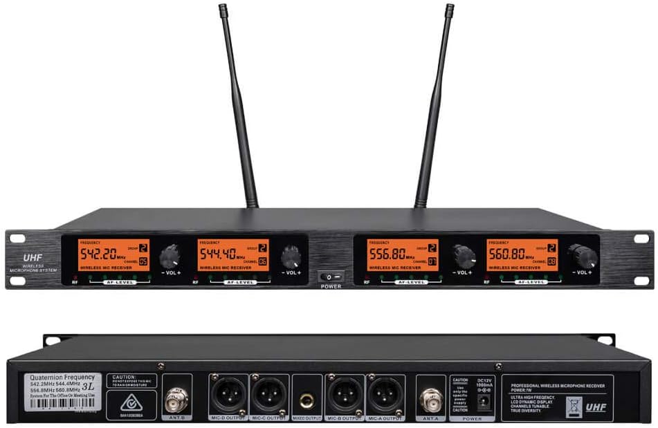 Frequency B Wireless Microphone System 4 Channel 4 Lavalier 4 Bodypacks 4 Lapel Mic 4 Headsets UHF for Karaoke System Church Speaking Conference Meeting Classroom Wedding Party Meeting School