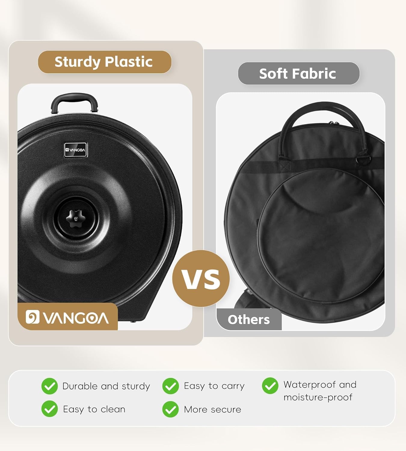 Vangoa Upgrade Hard Cymbal Case with Wheels, Rolling Cymbal Vault with Foam Washers Fits Up to 7 * 22