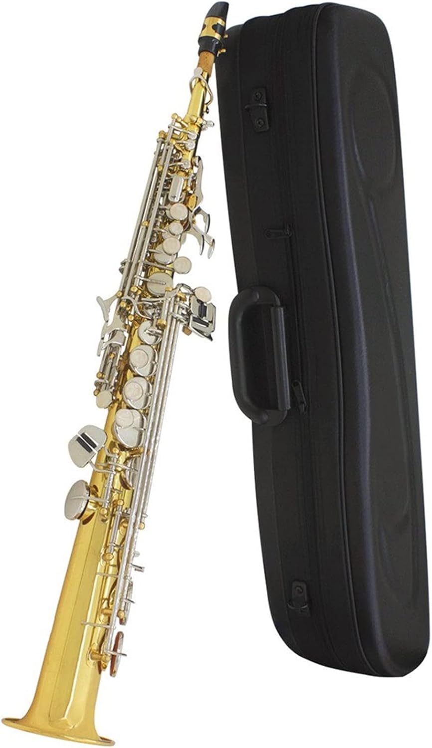 Bb Saxophone Brass Straight Pipe Sax Woodwind Musical Instrument with Leather Box