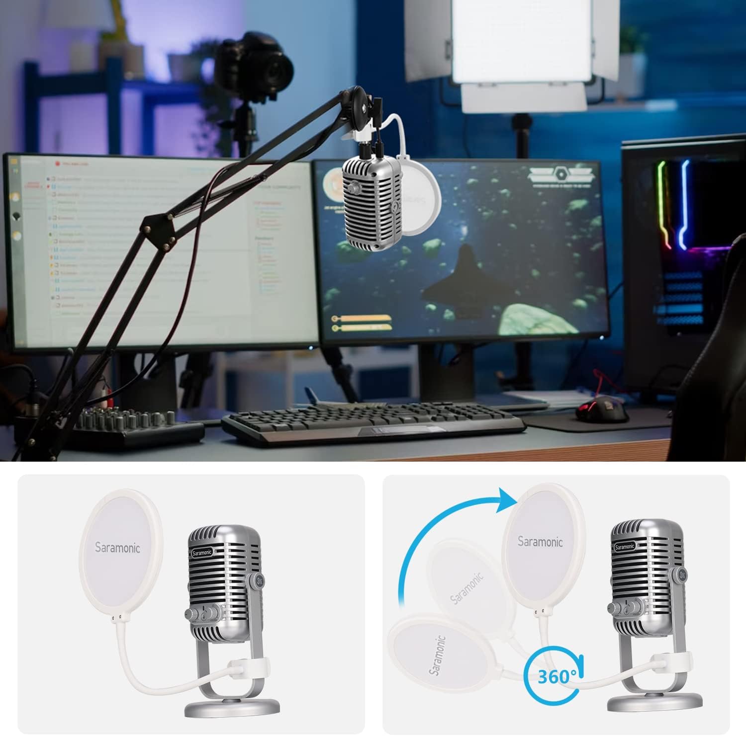 Saramonic XMIC-Z5 USB Condenser Microphone for PC, Mac, Gaming, Recording, Streaming, Podcasting - 2 Pickup Patterns, Noise Cancelling, 2-Year Warranty