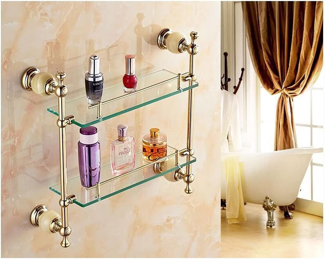 Shower Shelves Bathroom Accessories Set, Corner Shelf Paper Holder, Towel Bar, Soap Basket, Towel Rack, Towel Ring Bathing Accessories (Color : Glass Shelf 2)