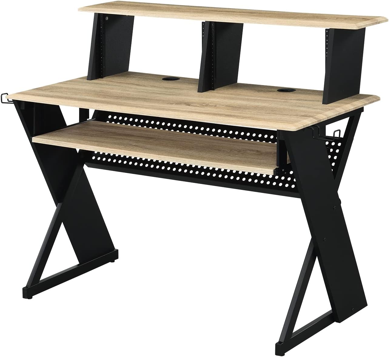 Acme Furniture Rectangular Music Desk Table with Earphone Rack, Natural and Black
