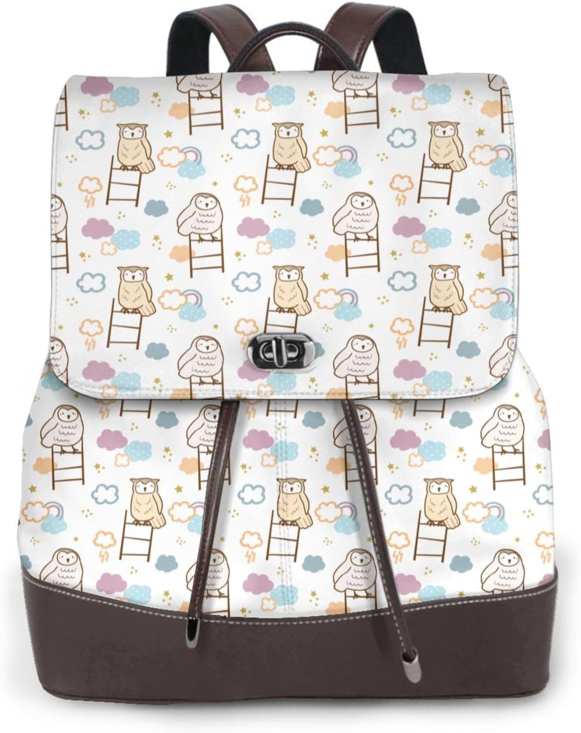 Cartoon Owl for Womens Backpack Purse Microfiber PU Anti-theft Large Fashion Designer Travel Bag Ladies Shoulder Bags