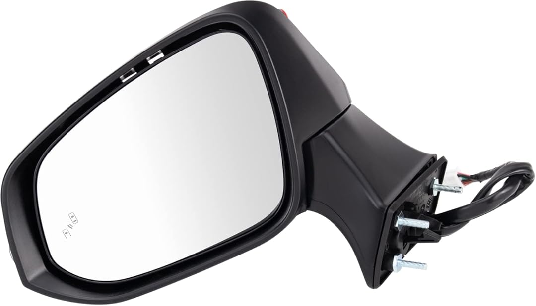 TRQ Driver Side Mirror Assembly Power Heated Turn Signal Blind Spot Puddle Light Paint to Match Smooth Black Compatible with 2021-2024 Toyota Venza