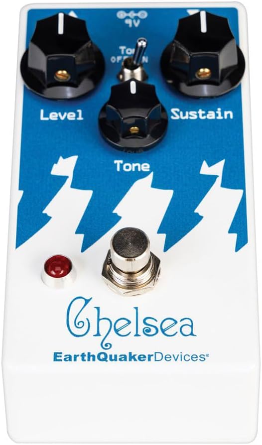 EarthQuaker Devices Chelsea Low End Fuzz Driver Pedal Bundle with 2x Right Angle Patch Cables, 9V Power Adapter, 12x Guitar Picks & Polishing Cloth – Bass-Optimized Distortion with Massive Low End
