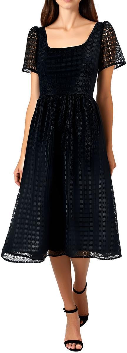 Anne Klein Women's Square Neck Midi with Puff Sleeves