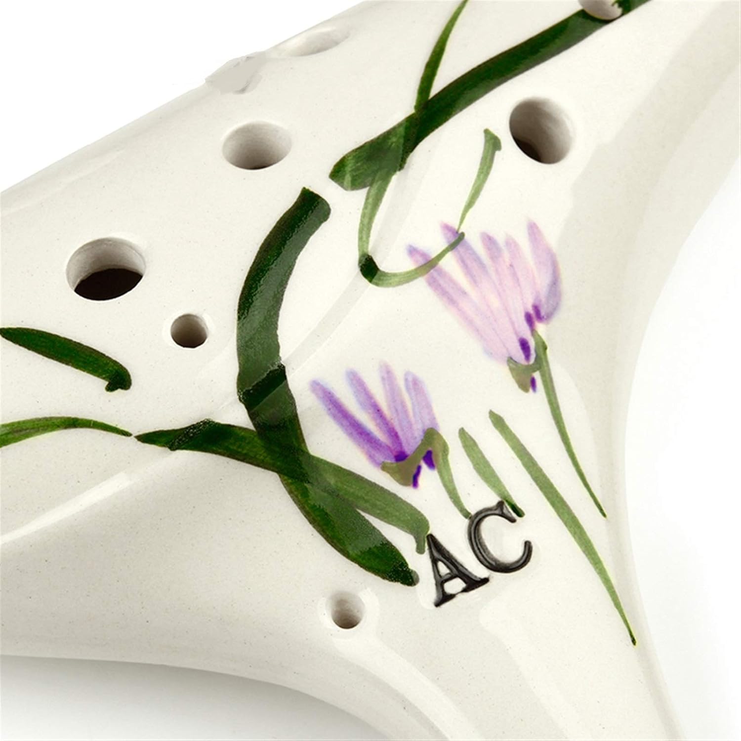 12 Holes Alto C Ocarina White Flower Element Music Instruments Chinese Woodwind Instrument Flute(Ocarina with Bag)