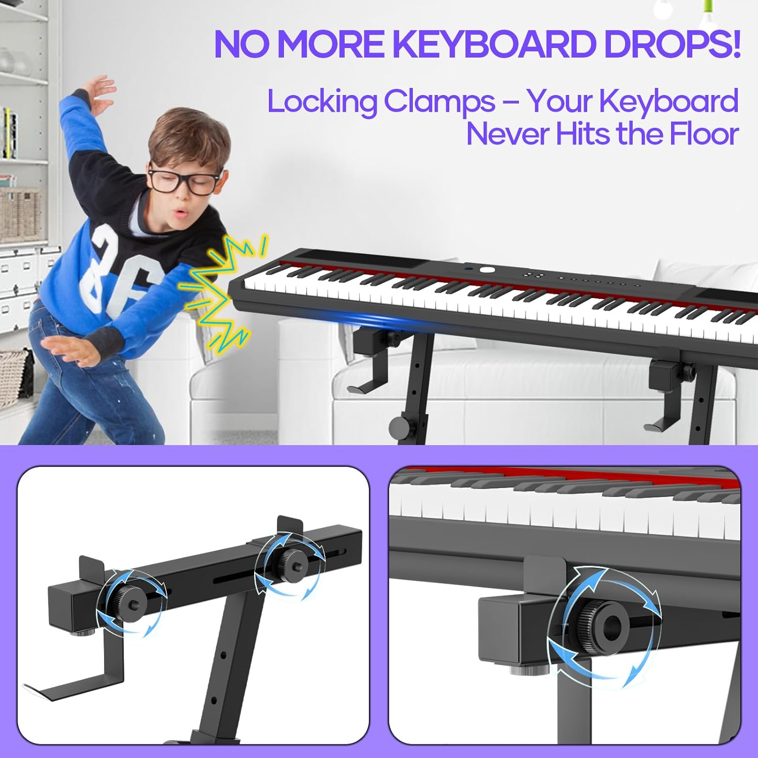 Piano Keyboard Stand, Z Style Adjustable and Portable Heavy Duty Keyboard Stand Supports up to 450lbs, Compatible with 54-88 Key Weighted Digital/Electric Pianos for Adults, Kids