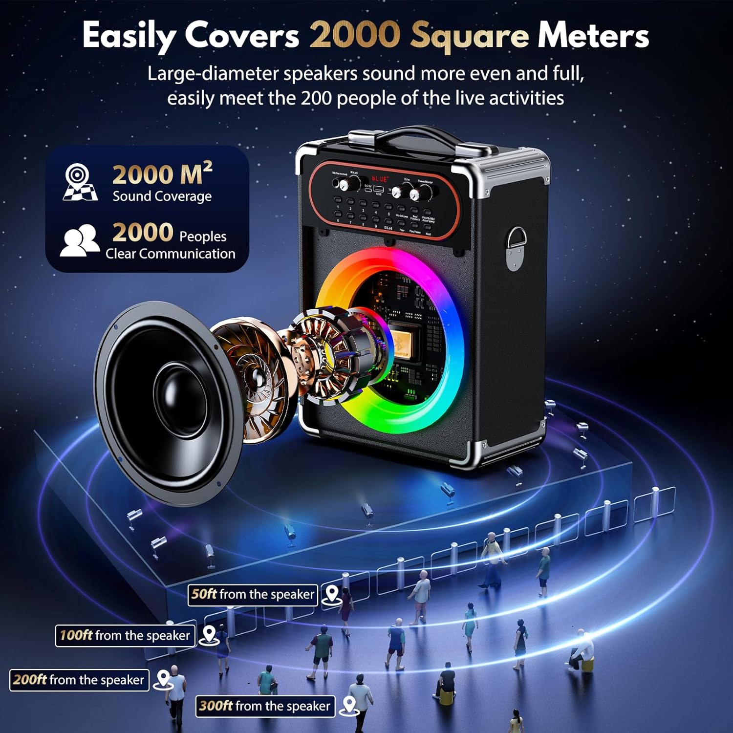 Karaoke Machine with 2 Microphones, Portable Bluetooth 5.3 Karaoke Speaker for Outdoor Events,Gatherings and Parties, PA System with Echo Adjustment for Adults, Stage-subwoofers