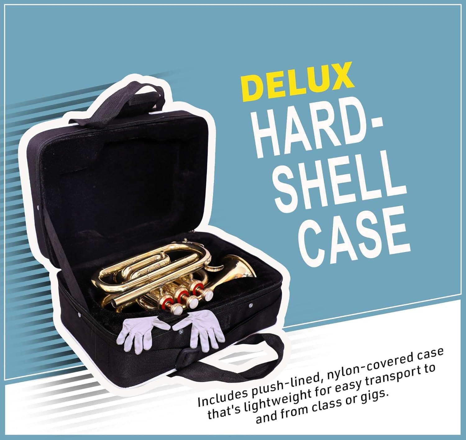 Queen Brass B-Flat Pocket Trumpet for Students and Beginners Gold Finish with 7C Mouthpiece Carrying Case Compact Brass Instrument for Practice and Travel