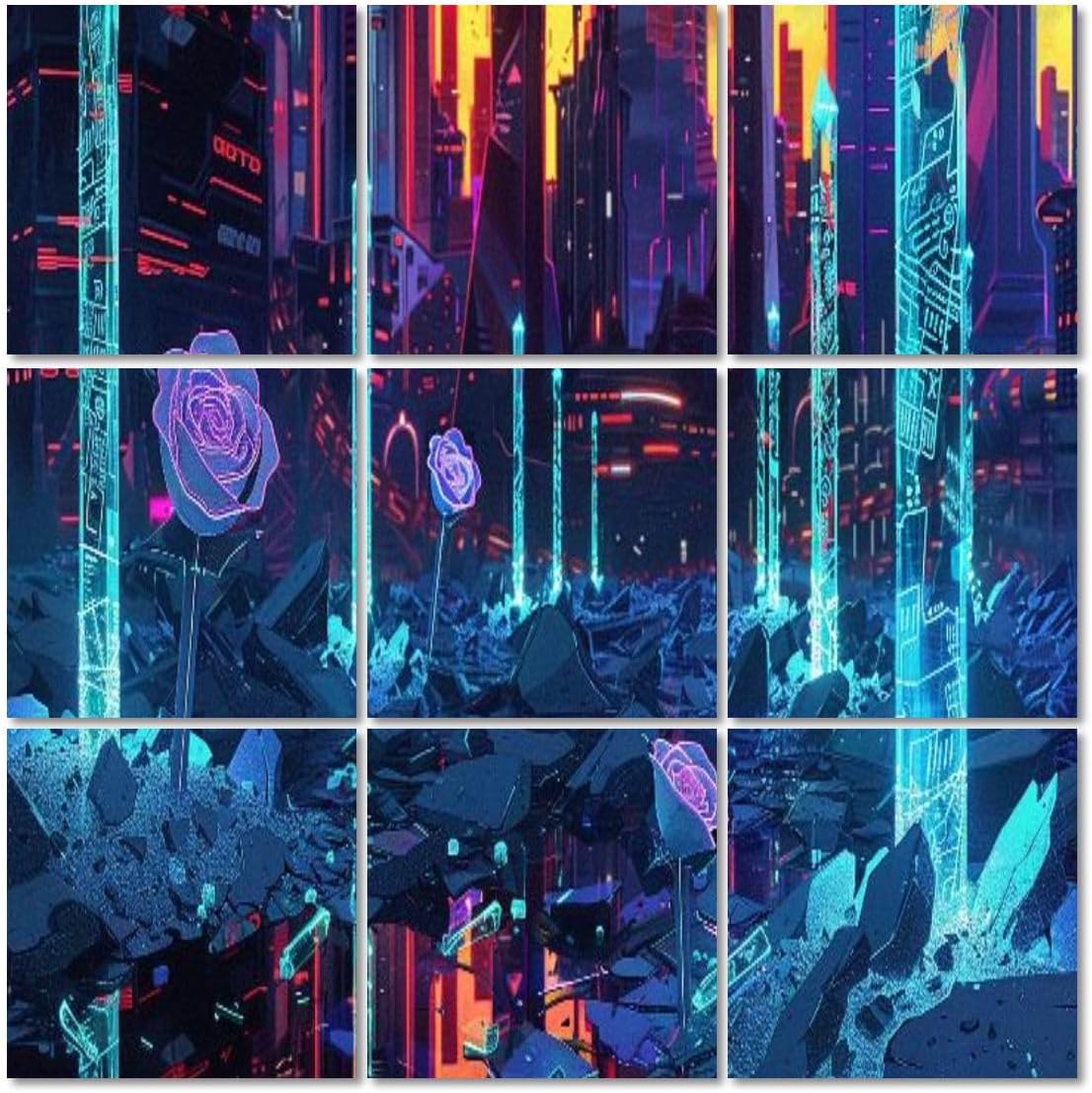 Art Acoustic Panels Self Adhesive Shattered Ruins Glow In Dark Canvas Print 9 Packs Decorative Soundproof Wall Panels Large Sound Absorbing Panels for Home Office 60