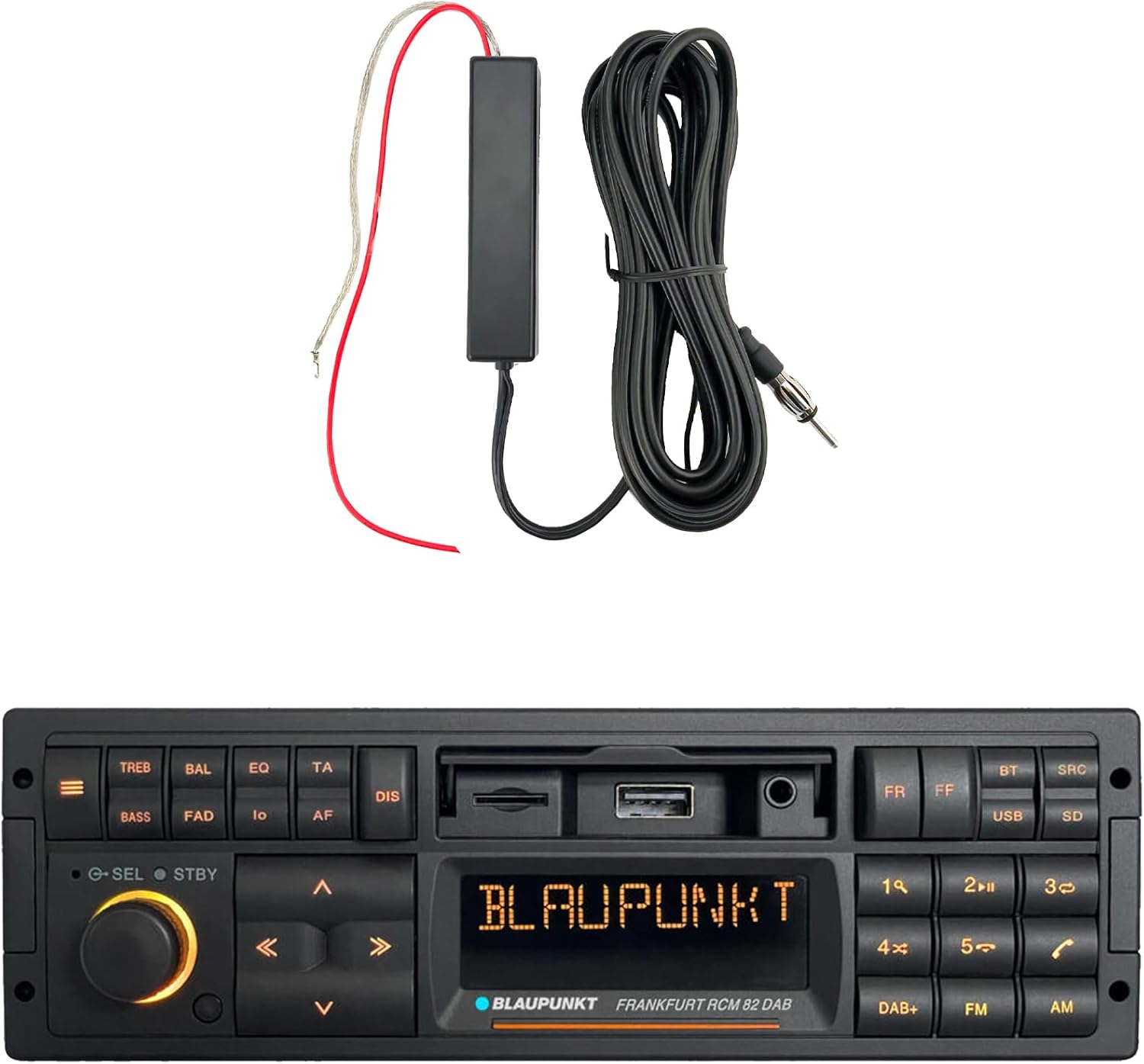Blaupunkt Bremen Single DIN 80's Retro Classic Bluetooth USB/AUX AM/FM Radio Receiver, 12V Stereo Radio Antenna Black Signal Reception Amplifier Booster Kit