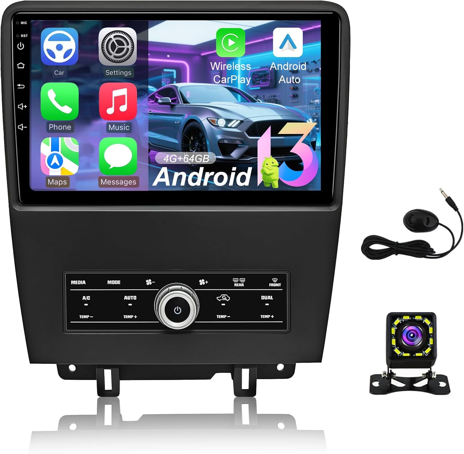 Android 10.1 inch Car Navigation Radio for Ford Mustang 2010 2011 2012 2013 2014, Upgrade Touchscreen Car Stereo Support Wireless Carplay and Android Auto, 5G WIFI Bluetooth FM AM Backup Camera 4+64GB
