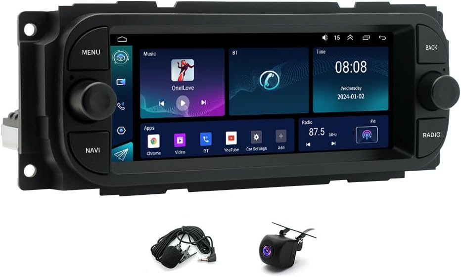 2+32G Double Din Car Stereo for Dodge Dakota 2001 2002 2003 2004 Compatible with CarPlay and Android Auto,6.86 inch HD Touchscreen Car Audio Receivers with BT, Mirror Link, Backup Camera, SWC,FM