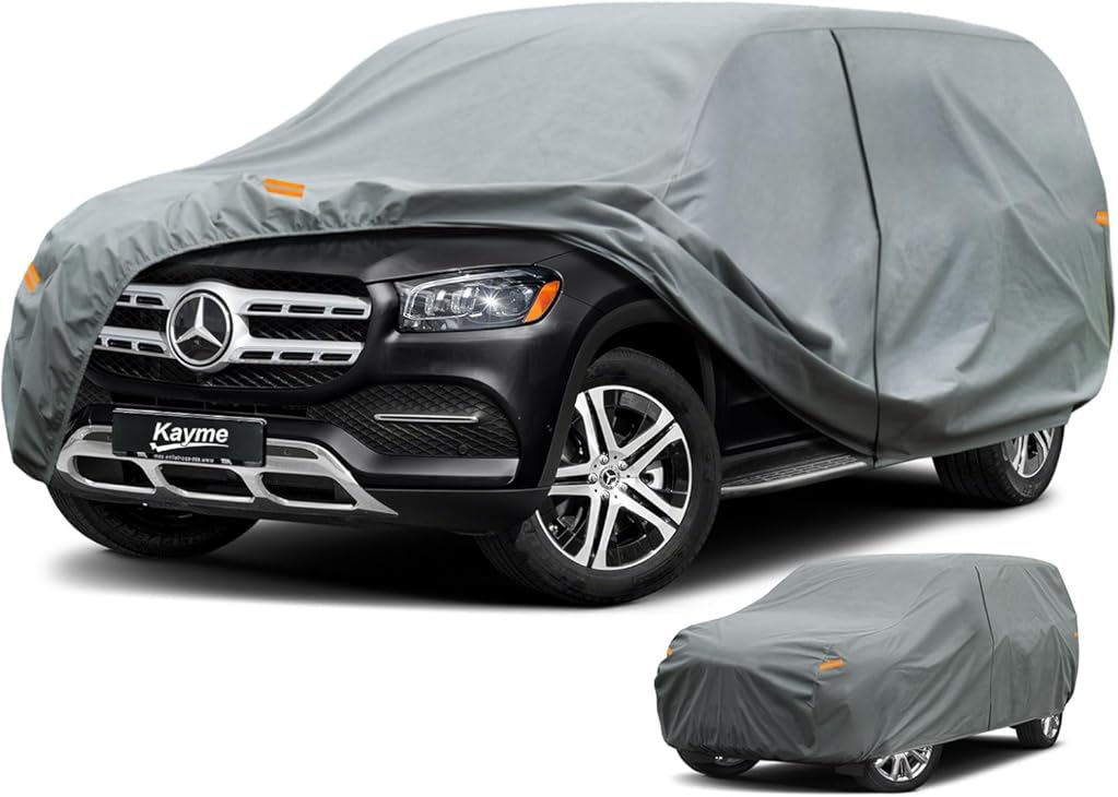 Kayme Heavy Duty Car Cover Waterproof All Weather, Full Exterior Covers Sun Rain UV Protection. Universal Fit Buick Enclave, Jeep Grand Cherokee L, Mercedes Benz GLS, BMW X7, Toyota Grand Highlander.