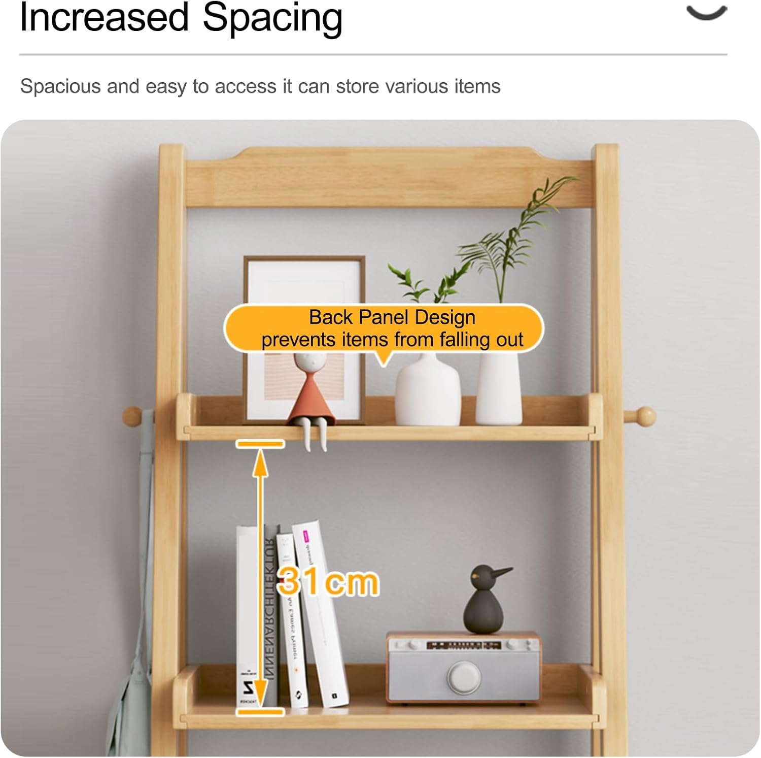 Farmhouse Bookcase Tall Modern Display Storage Shelf, Portable Bookcase Storage Organizer for Small Space Corner Bedroom Office(Brown,45cm/17.7in)