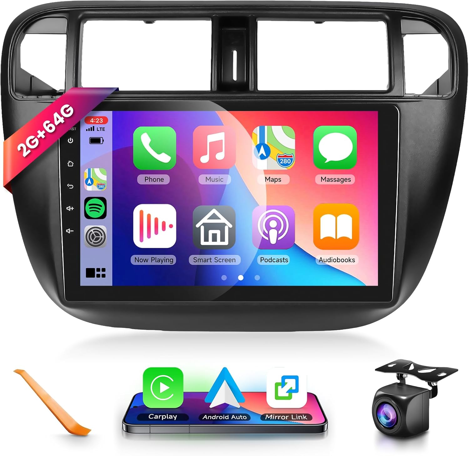 2G+64G Car Radio Stereo for Honda Civic 1996-2001 with Wireless CarPlay/Android Auto, 9 Inch HD Touch Screen Android 13 Head Unit GPS WiFi Bluetooth FM/RDS EQ HD Backup Camera