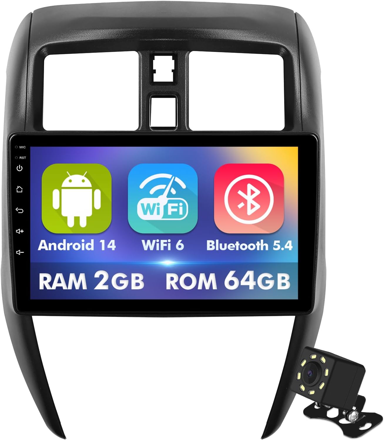 10.1 Inch IPS Touchscreen Android 14 Car Stereo for Nissan Versa Sedan 2015-2019 with Wireless CarPlay & Android Auto 2+64GB Car Radio, Support WiFi 6, Bluetooth,5.4, Backup Camera, SWC