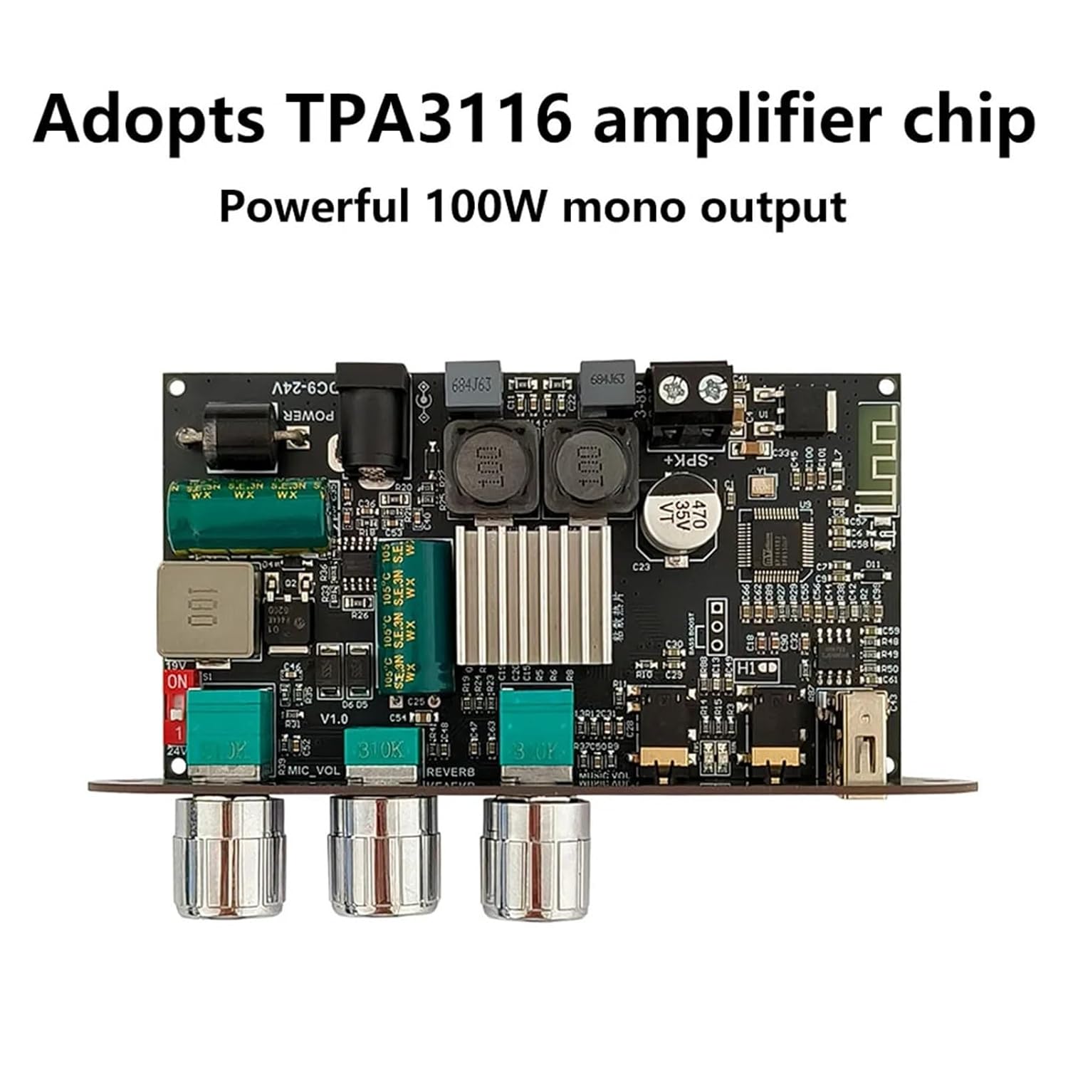 ZK-1001UM 9-24V Mono 100W Amplifier Board BP1048+TPA3116D2 Support TWS Digital Sound Power Amplifiers AMP Module