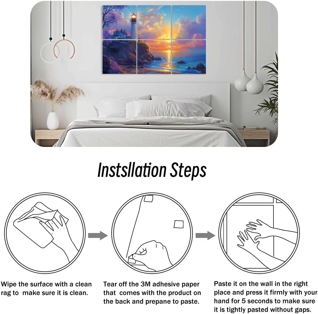6 Pack Art Acoustic Panels Lighthouse Sunset Impressionist Style Soundproof Wall Panels, 48