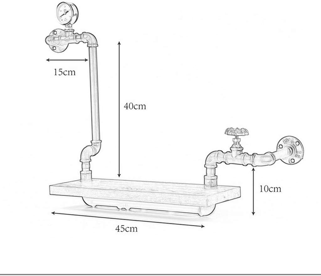 JHSLXD Retro Water Pipe Bookshelf Loft Industrial Style Solid Wood Bulkhead Shelf Multifunction Wrought Iron Wall Mount Decoration Display Stand 45 40CM,4540CM
