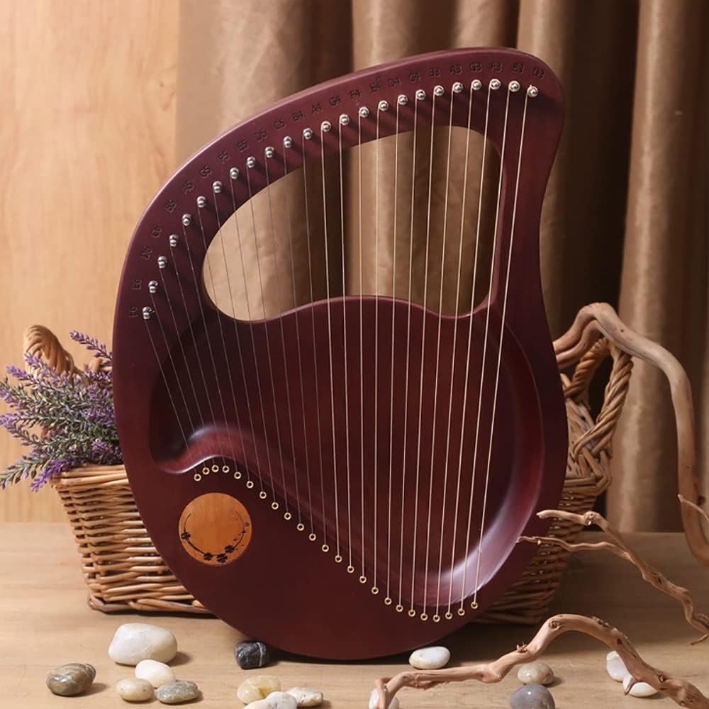 24 String Lyre Harp, Solidwood Mahogany, With Tuning Wrench Pick, Spare String, And English Music Tutorial, Best Gift For Beginner Music Lovers Kids Adult (Color : Brown)