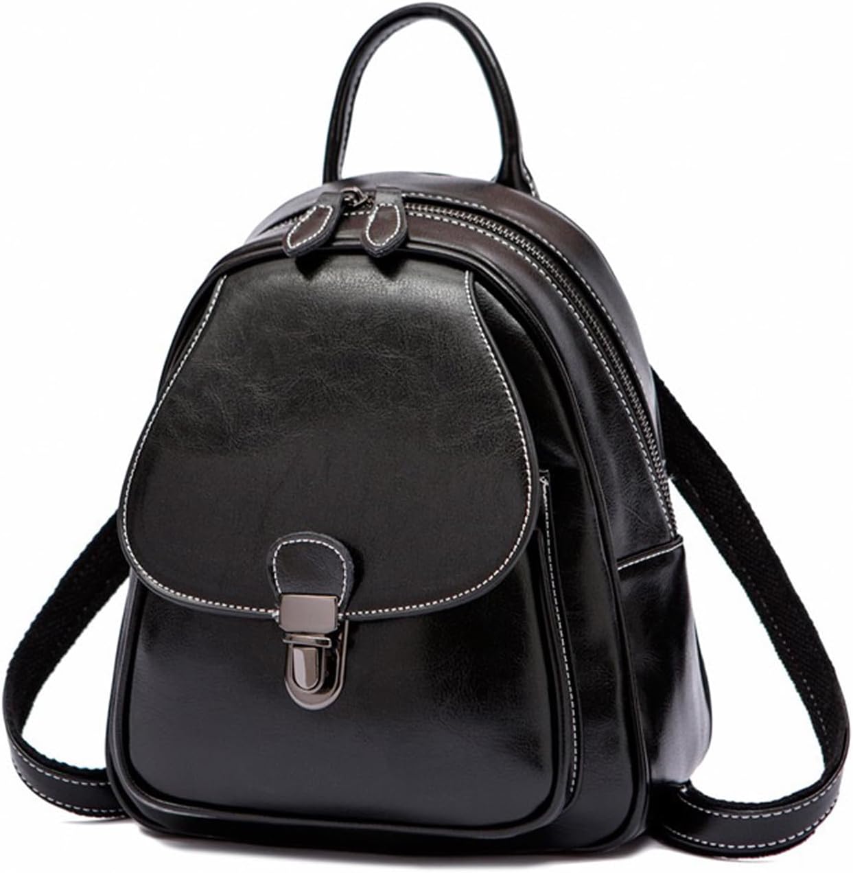 Genuine Leather Backpack Purse for Women College Casual Backpack Travel Shoulder Bag Soft Leather (black)