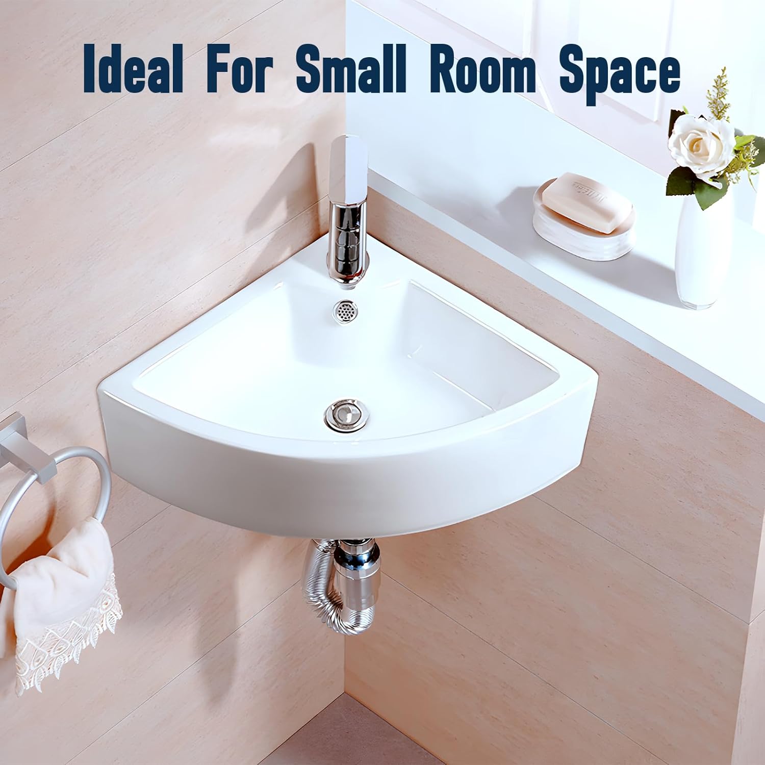 FAHKNS Corner Bathroom Sinks White Ceramic, 17