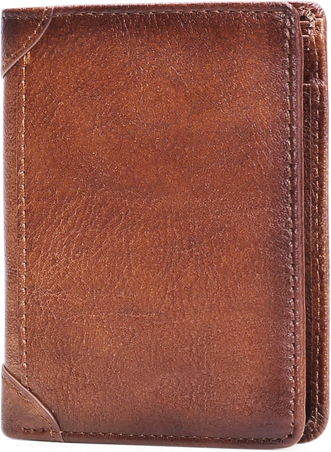 Genuine Leather Zipper Wallet for Men, RFID Blocking Bifold Design with Coin Pocket and Large Capacity (Brown)