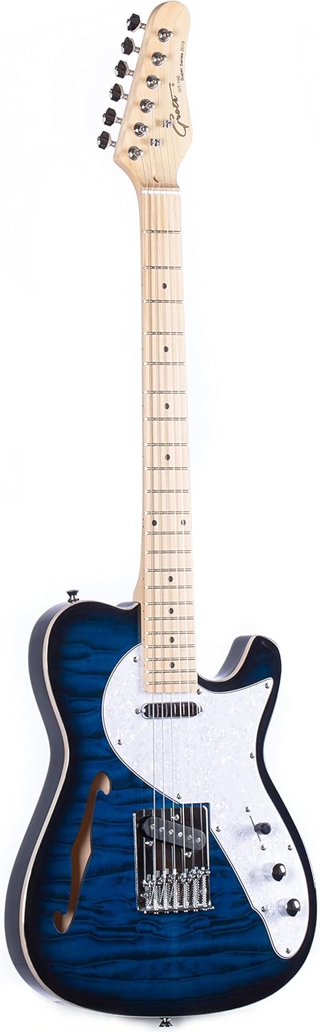 Grote Electric Guitar Semi-Hollow Body Single F-Hole Printed Tele Style Guitar Full-Size Basswood with Canadian Maple neck Chrome Hardware