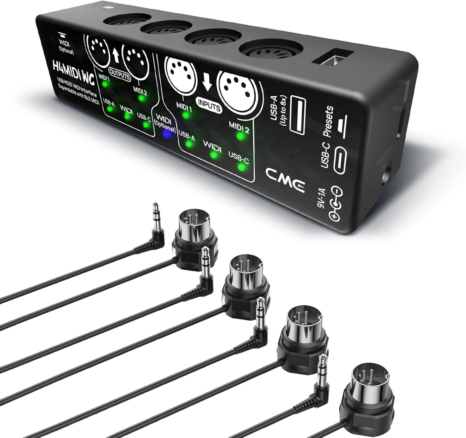 CME H4MIDI WC + 4-Pack 2-FT TRS MIDI Cables - USB Host MIDI Interface with Router, Mapper & Filter + 4-Pack 2-FT TRS 3.5 (1/8