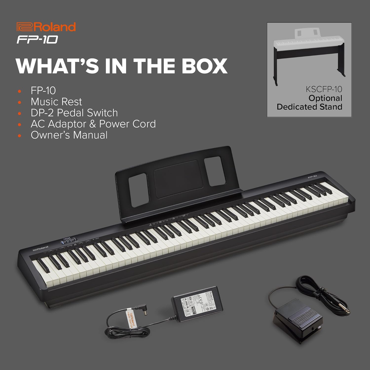 Roland FP-10 | Compact 88-Note Digital Piano | SuperNATURAL Piano Tones | Authentic Acoustic Feel Keyboard | Great for Beginners & Experienced Players | Bluetooth & MIDI Connectivity