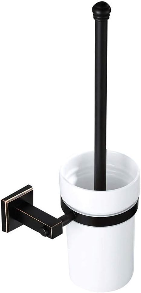 Compact Freestanding Plastic Toilet Bowl Brush and Holder for Bathroom Storage and Organization - Space Saving, Sturdy, Deep Cleaning, Covered Brush - Bronze