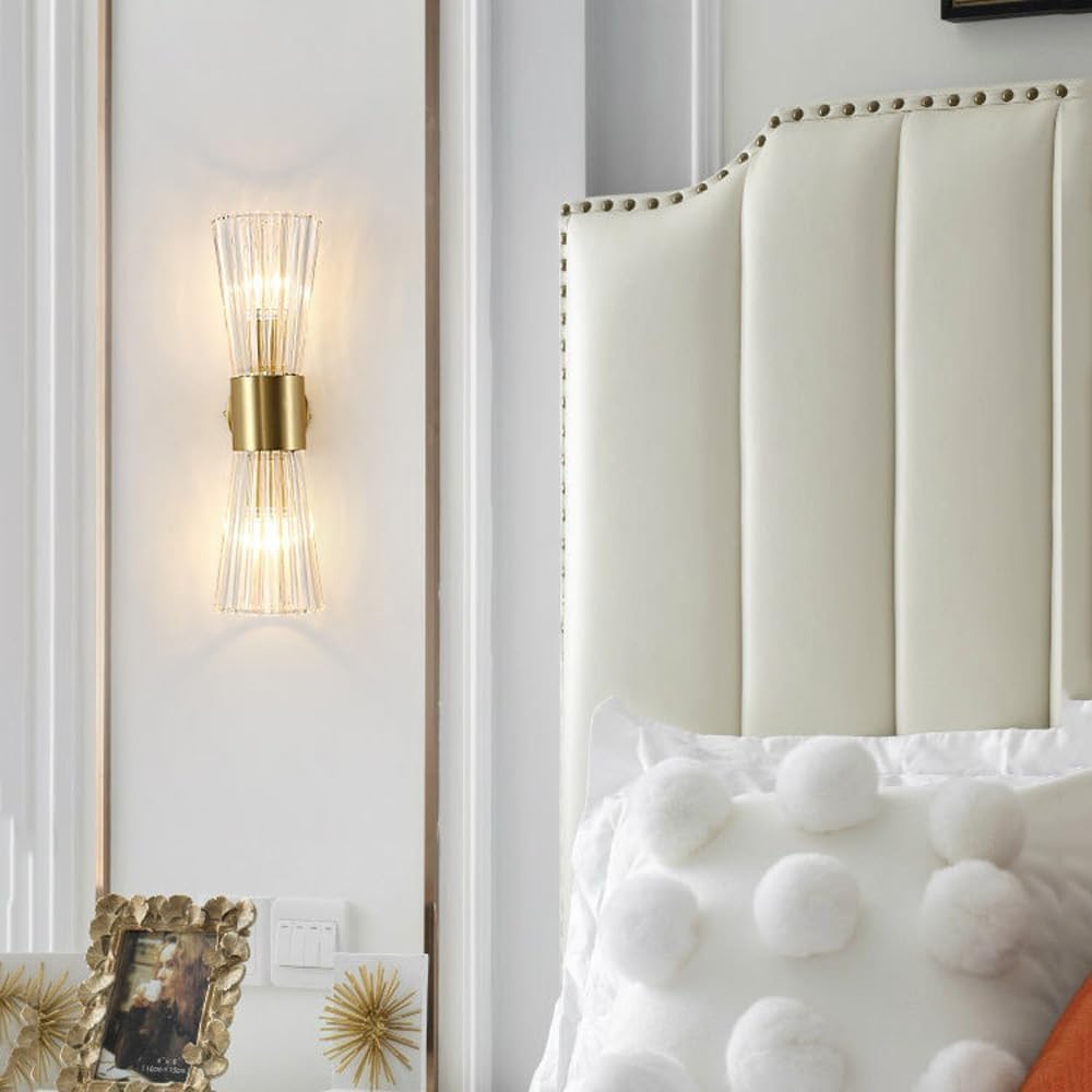LED Corner Crystal Glass Wall Light 2-Lights Indoor Up Down Wall Sconce Gold Bathroom Vanity Light Fixture Long Linear Hallway Wall Mount Lamp,Chandelier