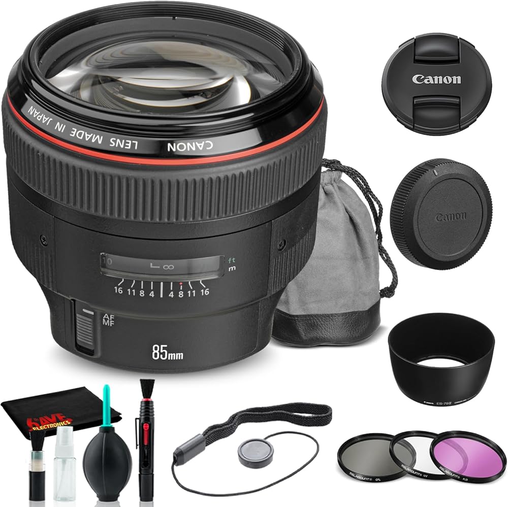 Canon EF 85mm f/1.2L II USM Lens (1056B002) + Filter Kit + Cap Keeper + Cleaning Kit + More (Renewed)