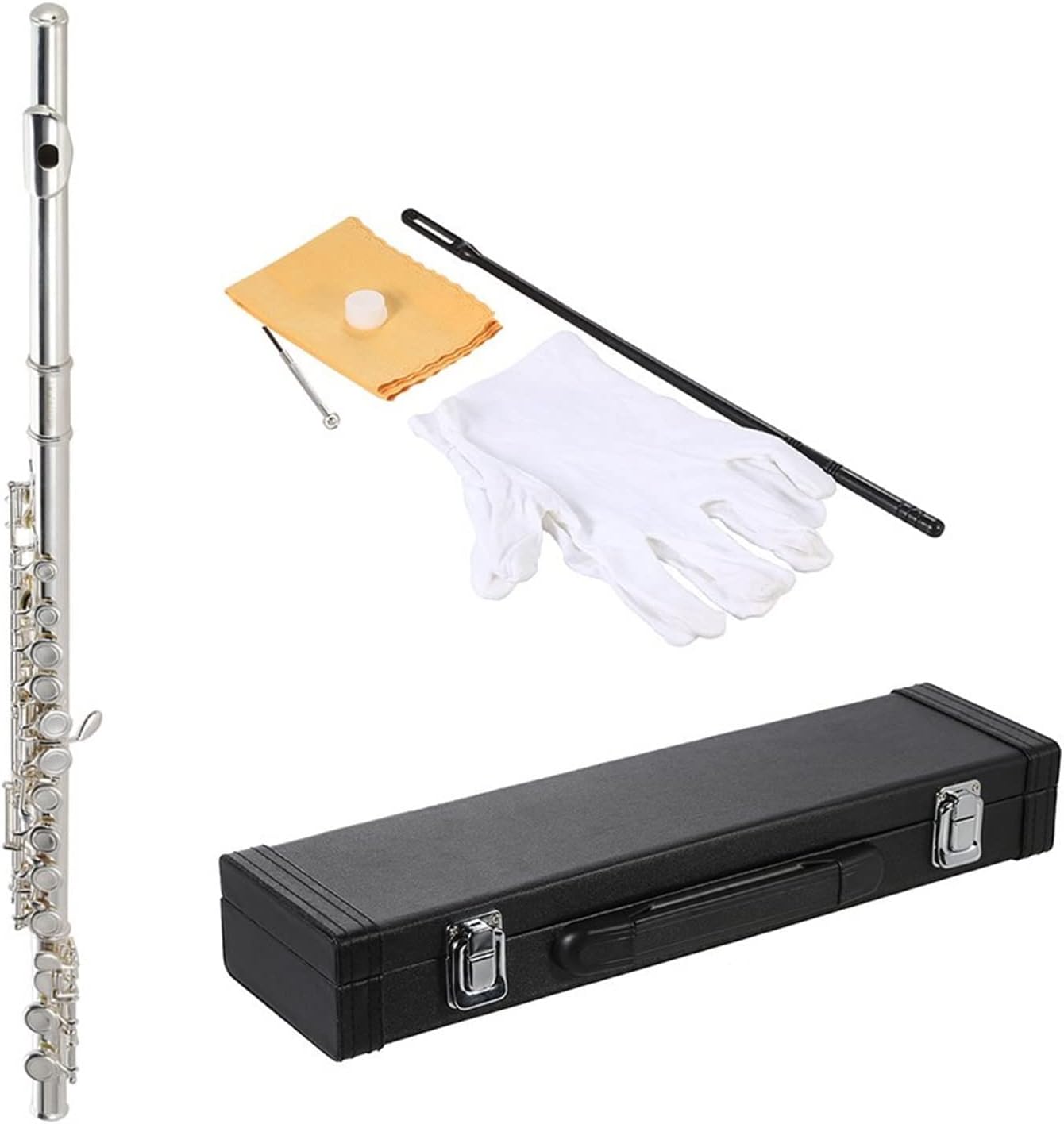 Flute Kit Flute Cupronickel Silver Plated 16 Closed Holes C Key with Case Screwdriver Wind Instruments Intermediate Flute