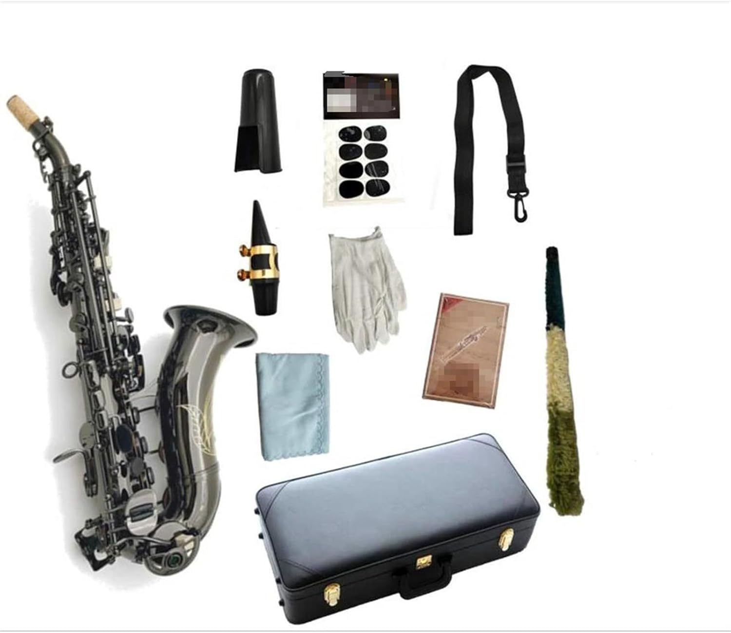 Woodwind Instruments Curved Treble Saxophone B Flat Black Nickel Plated Professional Musical Instrument With Case (Color : Lavender)